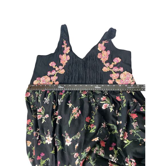 Anthropologie MIDI Dress Size Small Sleeveless Lola  Embroidered Floral Black - Picture 9 of 11